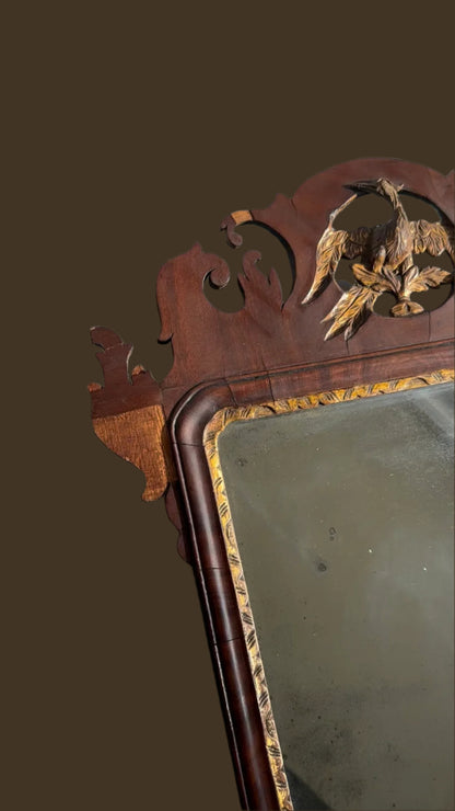 Early 19th Century Federal-Chippendale Style Wall Mirror with Mahogany Veneer and Gilt Details