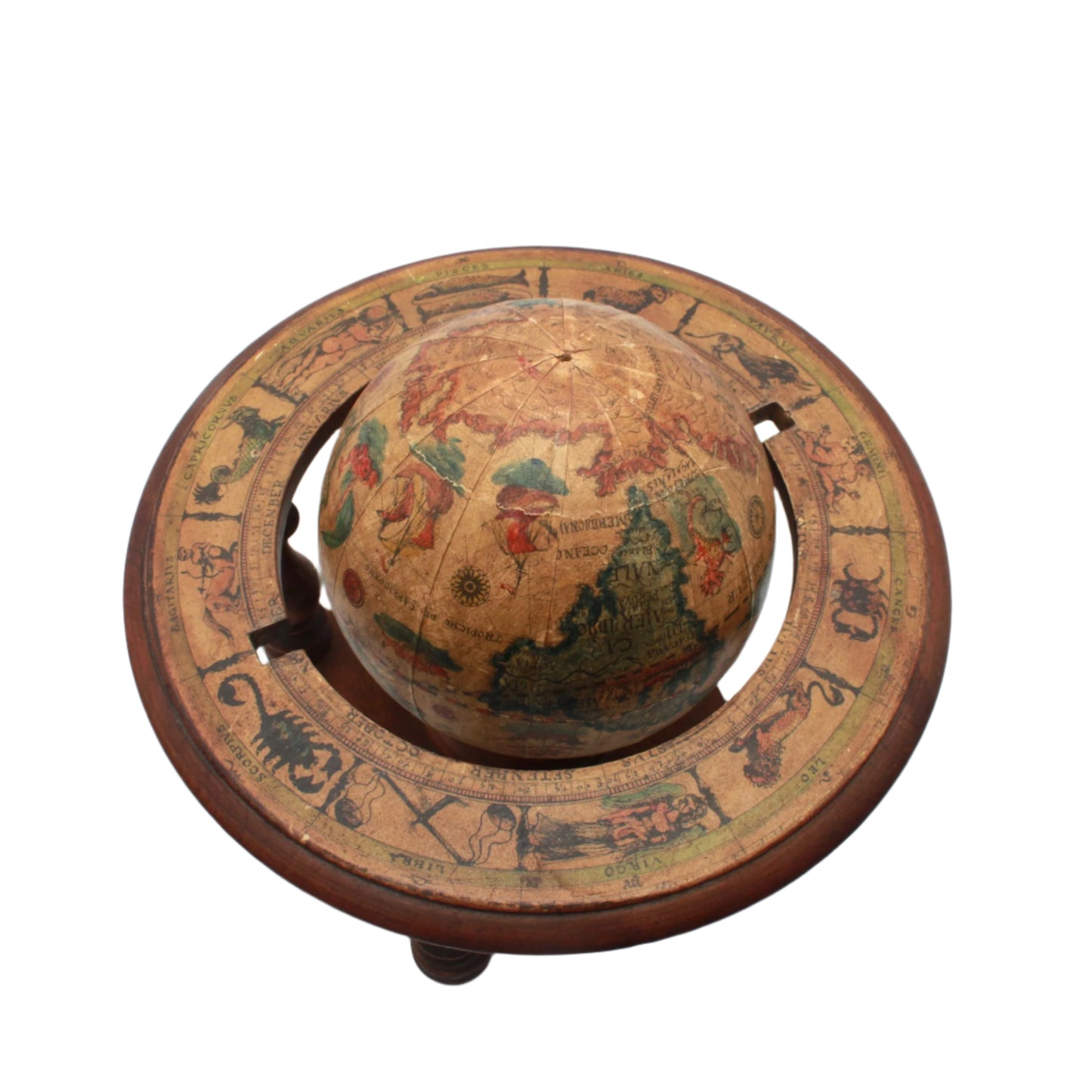 Small Vintage Italian Wooden Globe
