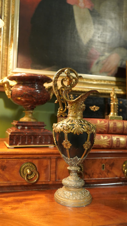 French Baroque Style Gilt Metal & Porcelain Ewer