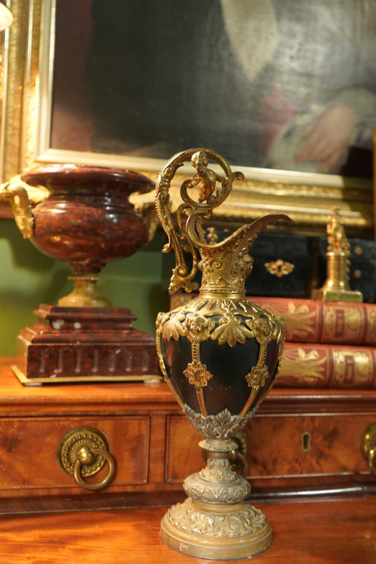 French Baroque Style Gilt Metal & Porcelain Ewer