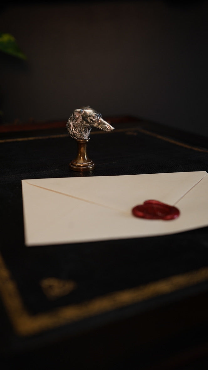 Edwardian Silver-Plated Greyhound Wax Seal Stamp on Brass Base, c.1890–1910