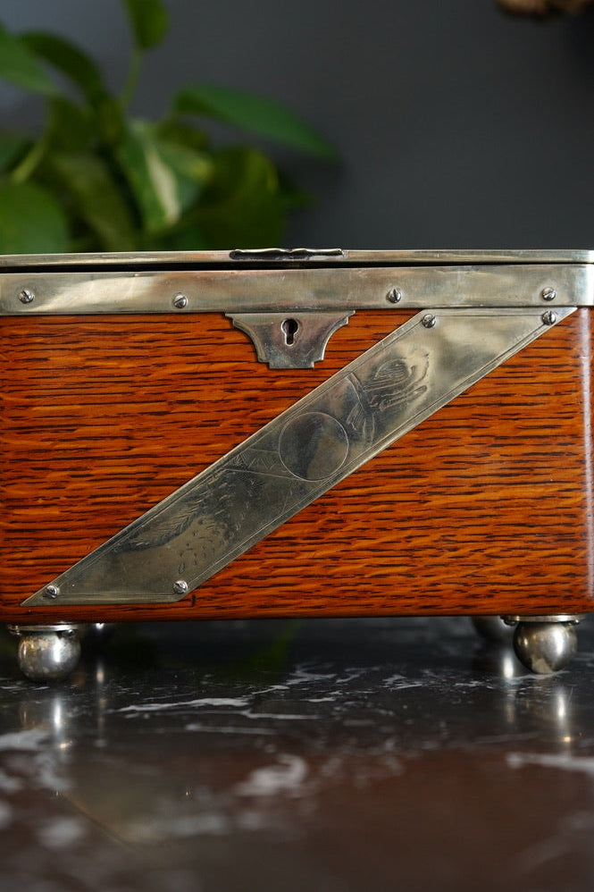 Antique English Oak and Silver-Plated Twin Tea Caddy | John Grinsell & Sons, c.1895–1910