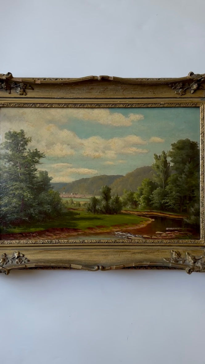 Antique European Landscape Oil on Board Painting