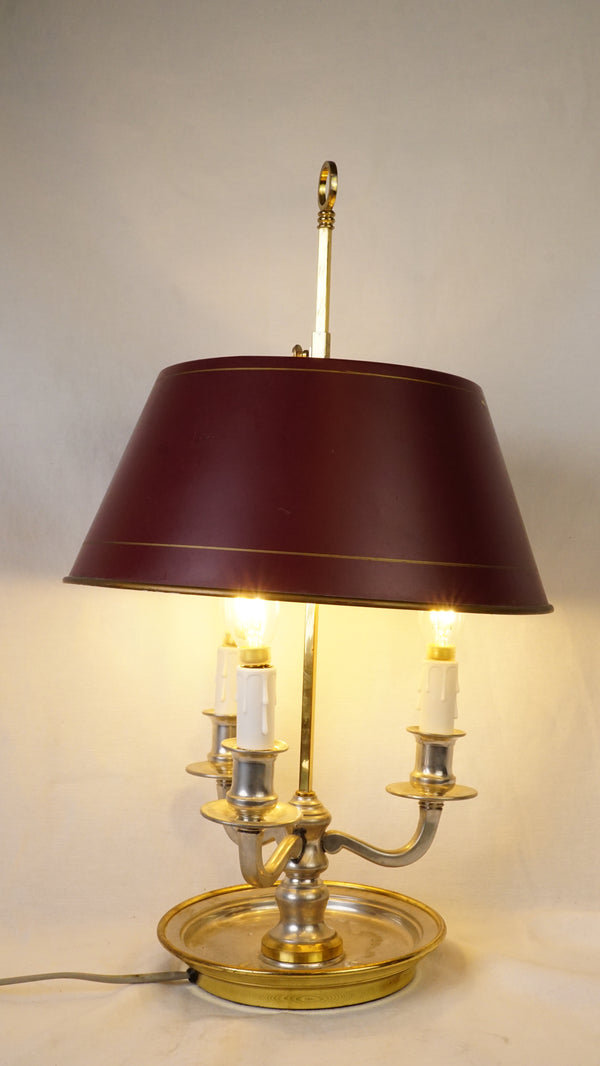Vintage French Bouillotte Table Lamp with Adjustable Burgundy Tole Shade secondary view