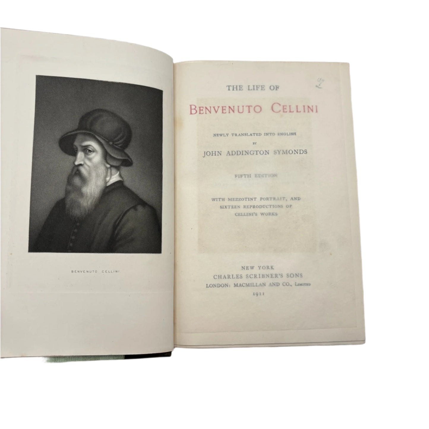 1911 "The Life of Benvenuto Cellini" Green Half Calf Leather Book, Illustrated
