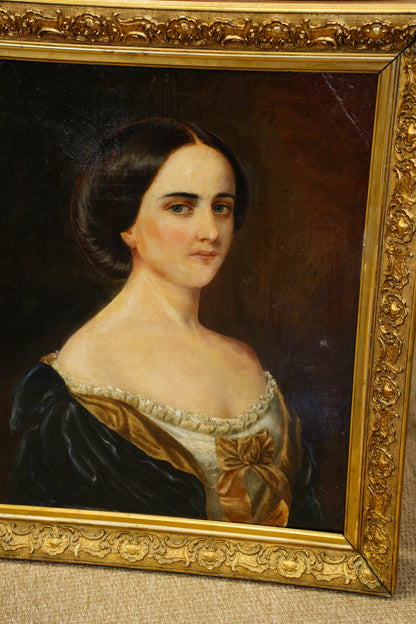 Antique Oil Portrait of a Fashionable Lady