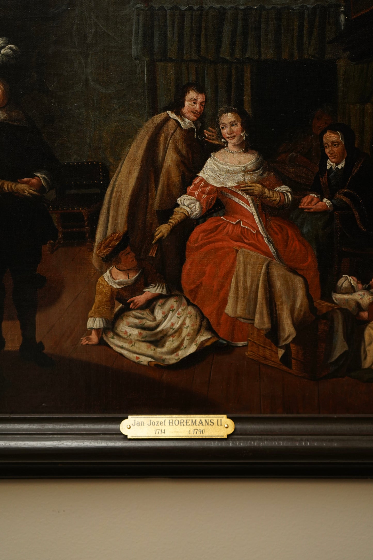 "Meeting in the Parlour" Oil on Canvas Attributed to Jan Josef Horemans (Belgium artist, 1714-1790)