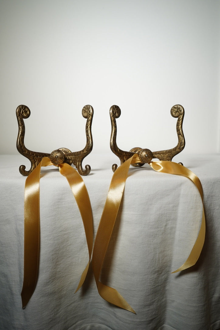 Pair of Antique Gilded Metal Rococo Revival Wall Hooks, c. 1900–1930