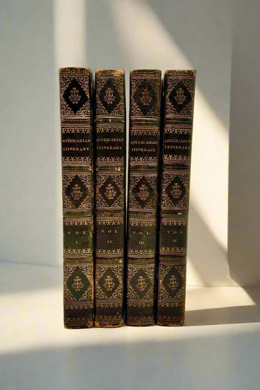 4 Volumes 1815 & 1816"The Antiquarian Itinerary" Full Black Moroccon Leather Book
