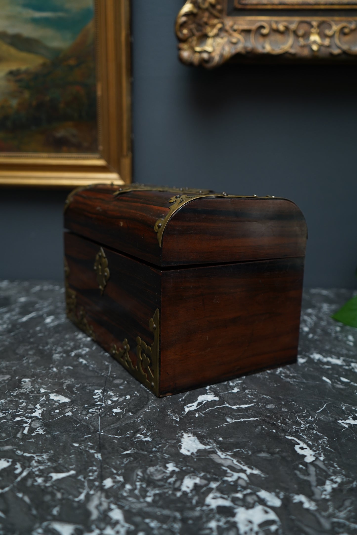 Antique Georgian Rosewood Domed Tea Caddy with Brass Mounts, Circa 1820-1830