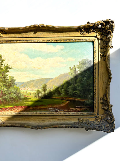 Antique European Landscape Oil on Board Painting