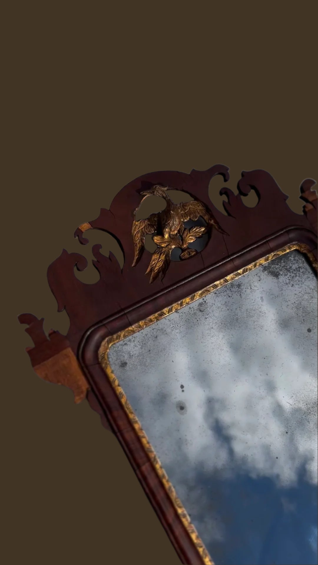 Early 19th Century Federal-Chippendale Style Wall Mirror with Mahogany Veneer and Gilt Details