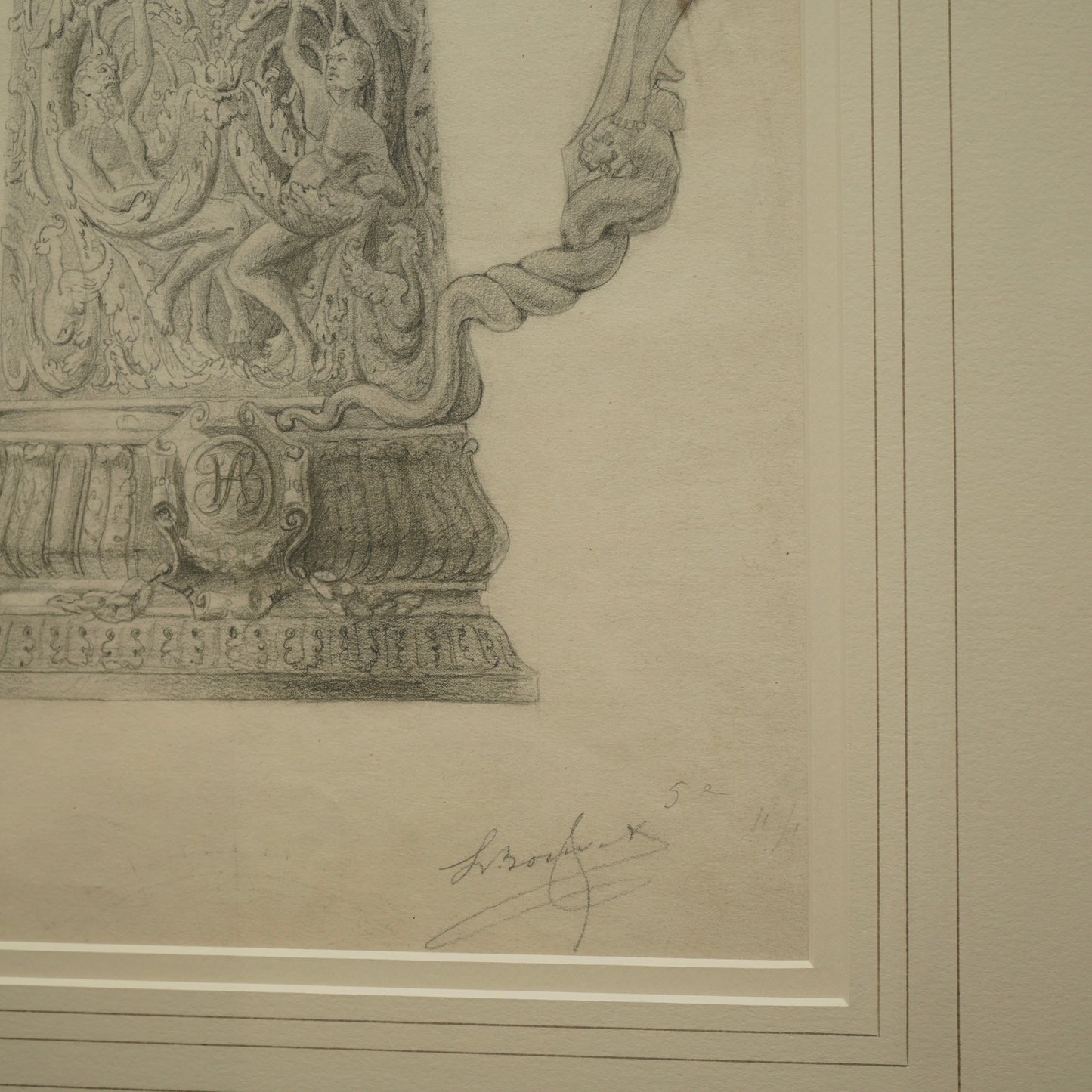 Henry Bouvet (French, 1859–1945) – Study of a Tankard, Signed Pencil Drawing on Paper, Framed