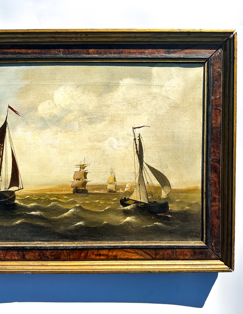 Large 20th Century English Oil on Canvas "Fleet at Sea" Painting