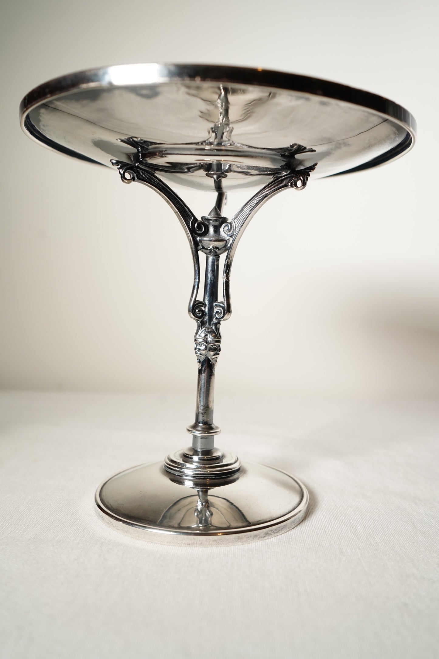 Antique Meriden Britannia Silverplate Aesthetic Movement Tazza with Etched Floral Dish