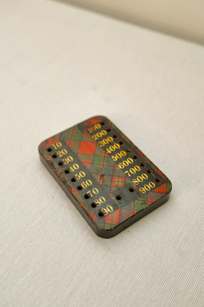 Victorian Scottish Tartanware Bezique Score Counter with Original Pegs, c. 1870–1900