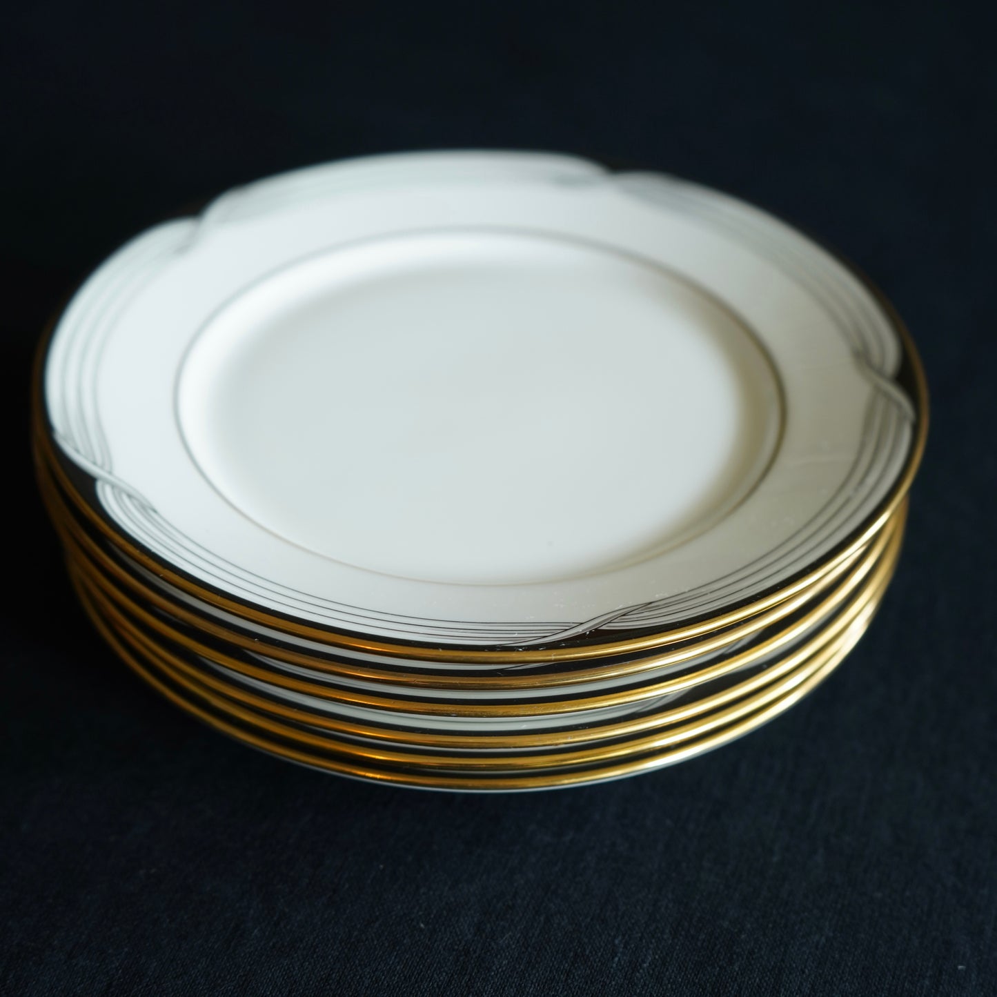 Lenox Black Tie Bread & Butter Plates – Set of 6, 6.5" Ivory China with 24k Gold Trim (Discontinued)