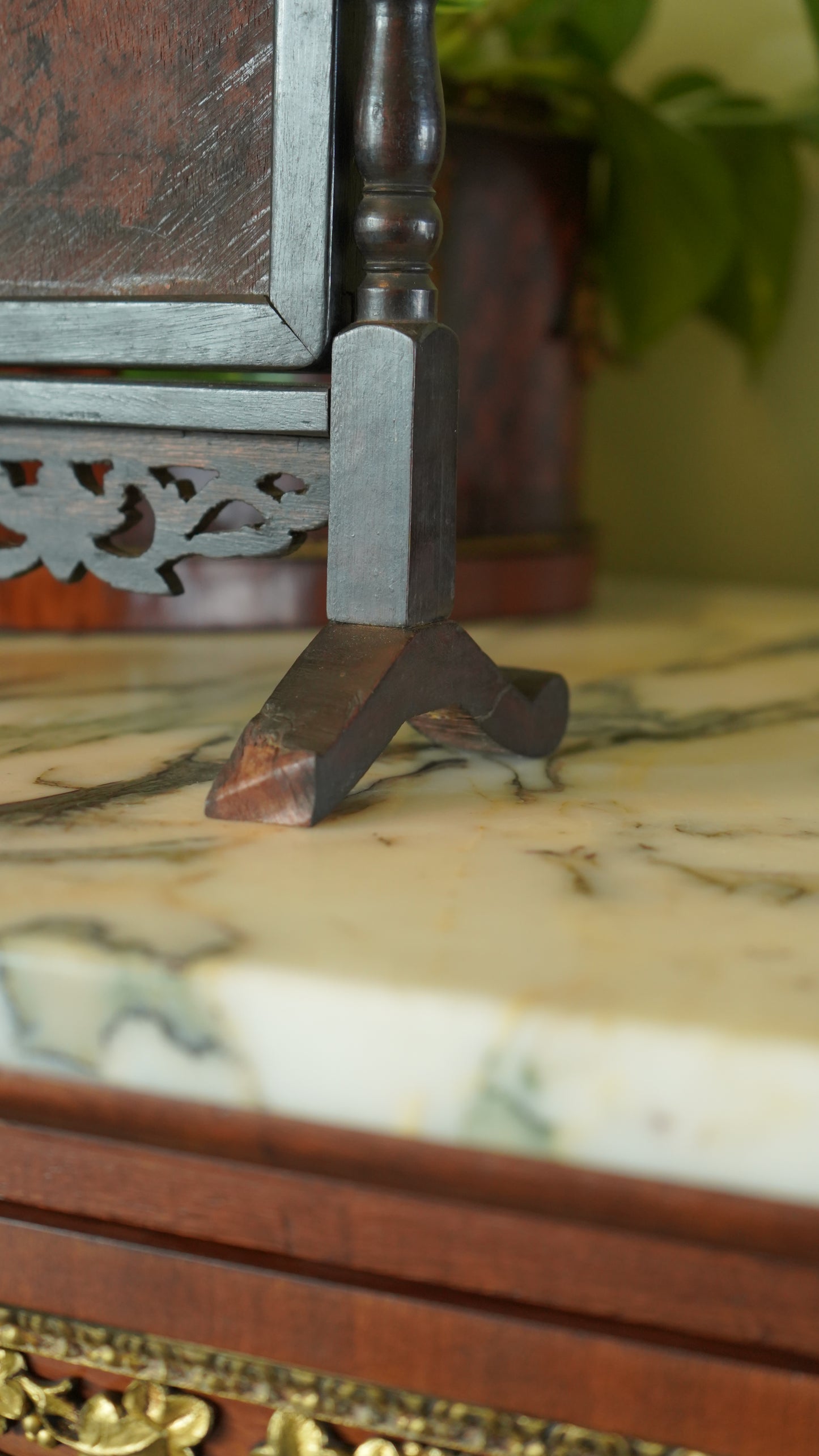 Antique Ebonized Wood & Mother-of-Pearl Vanity Tabletop Mirror