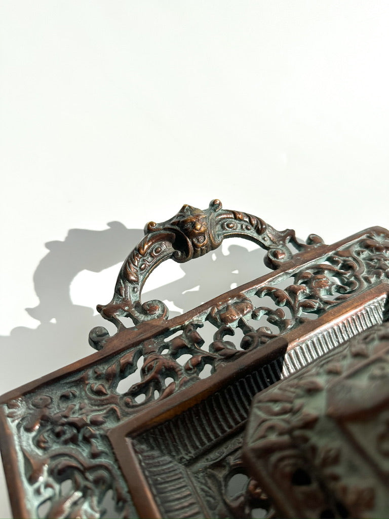 Ornate Cast Bronze Double Inkwell