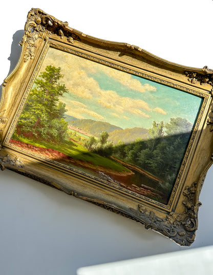 Antique European Landscape Oil on Board Painting