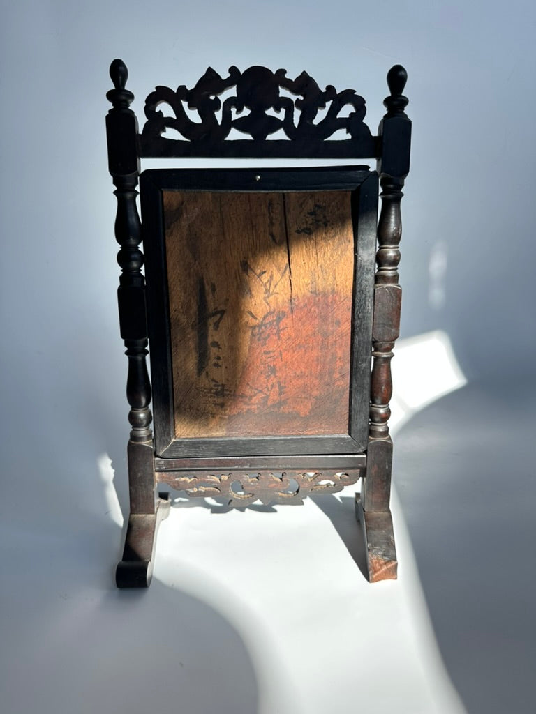 Antique Ebonized Wood & Mother-of-Pearl Vanity Tabletop Mirror