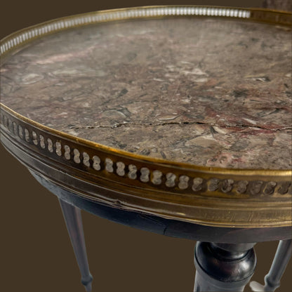 Antique French Louis XVI-Style Guéridon Table with Marble Top and Brass Gallery