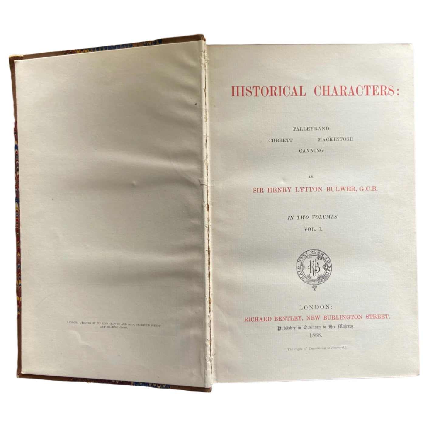 1868 " Historical Characters " Brown Half Leather Book