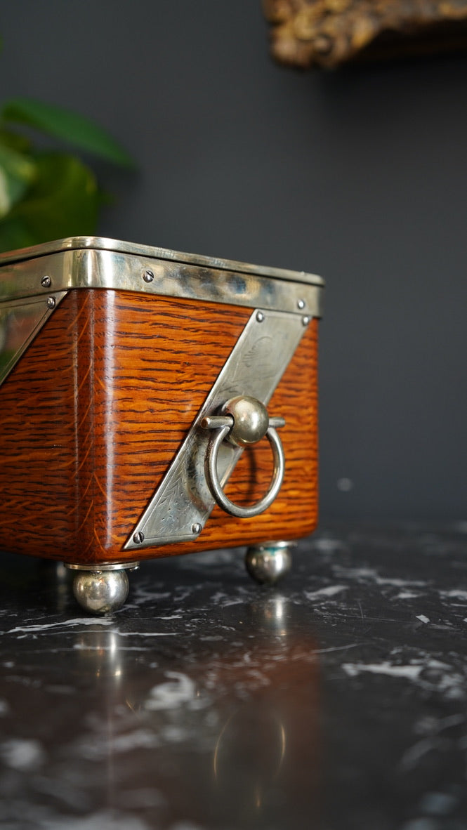 Antique English Oak and Silver-Plated Twin Tea Caddy | John Grinsell & Sons, c.1895–1910