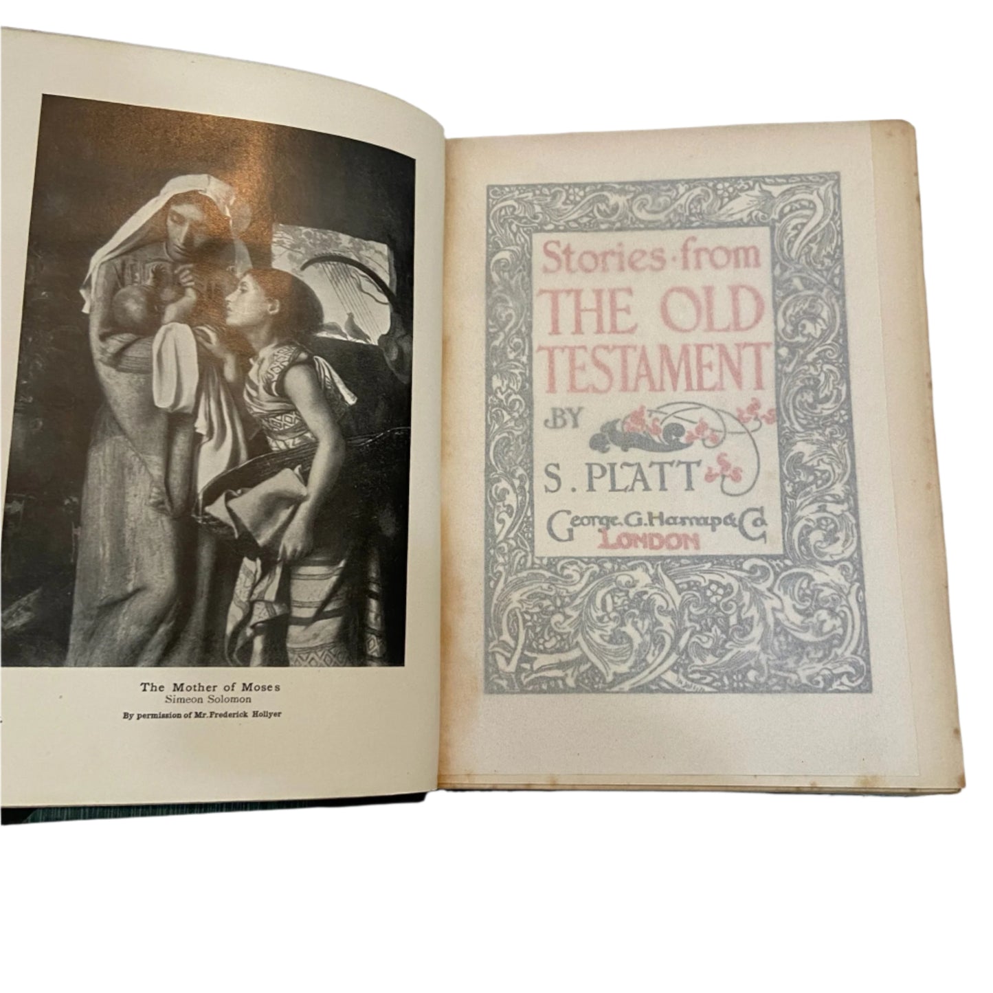 1908 Stories from the Old Testament by S. Platt, Religious Gift Book with Gilt Moorland House Prize Binding and Art Nouveau Spine