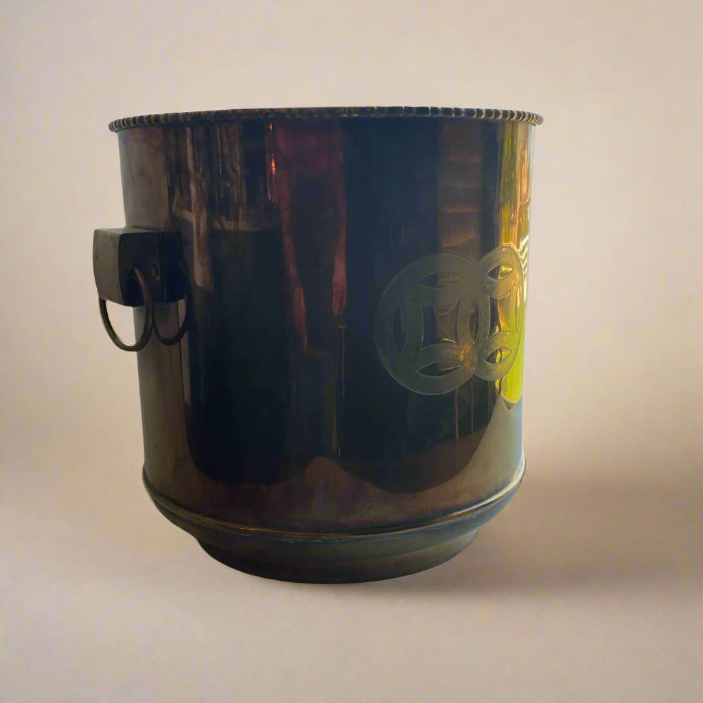 XL Vintage Brass Cachepot Planter, Large Vintage Brass Planter Vessel