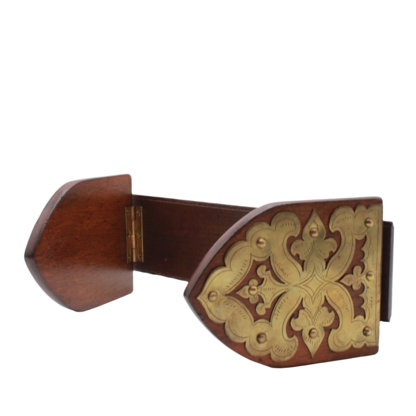 Antique Gothic Revival Folding Book Slide in Oak and Brass, c. 1890