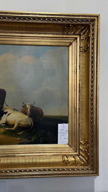 Antique Signed Dutch Oil Painting of Cows and Sheep in Meadow