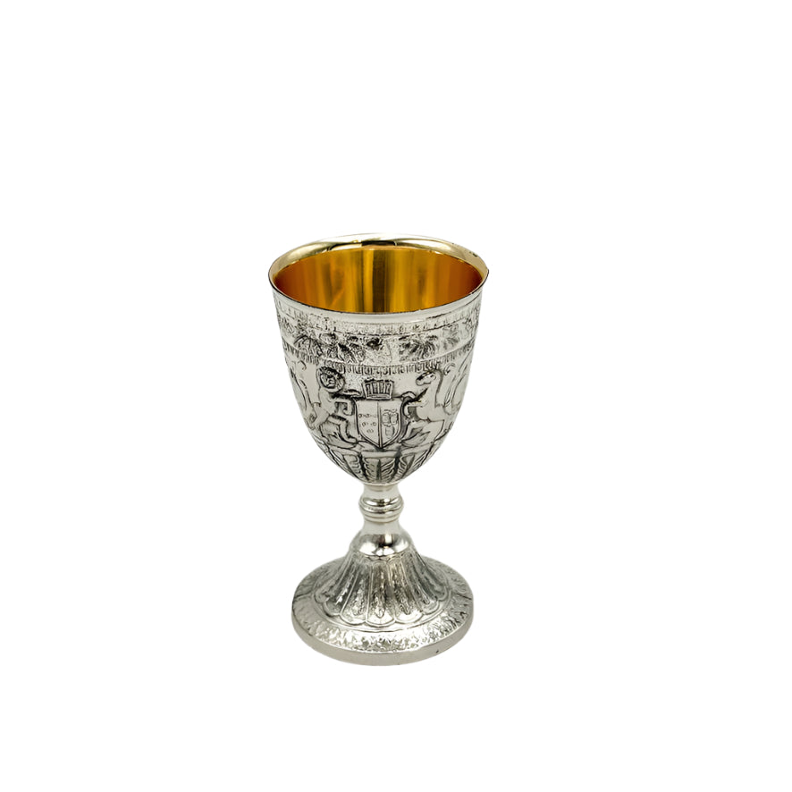 Vintage Miniature Silver Plated Goblet with Heraldic Motifs