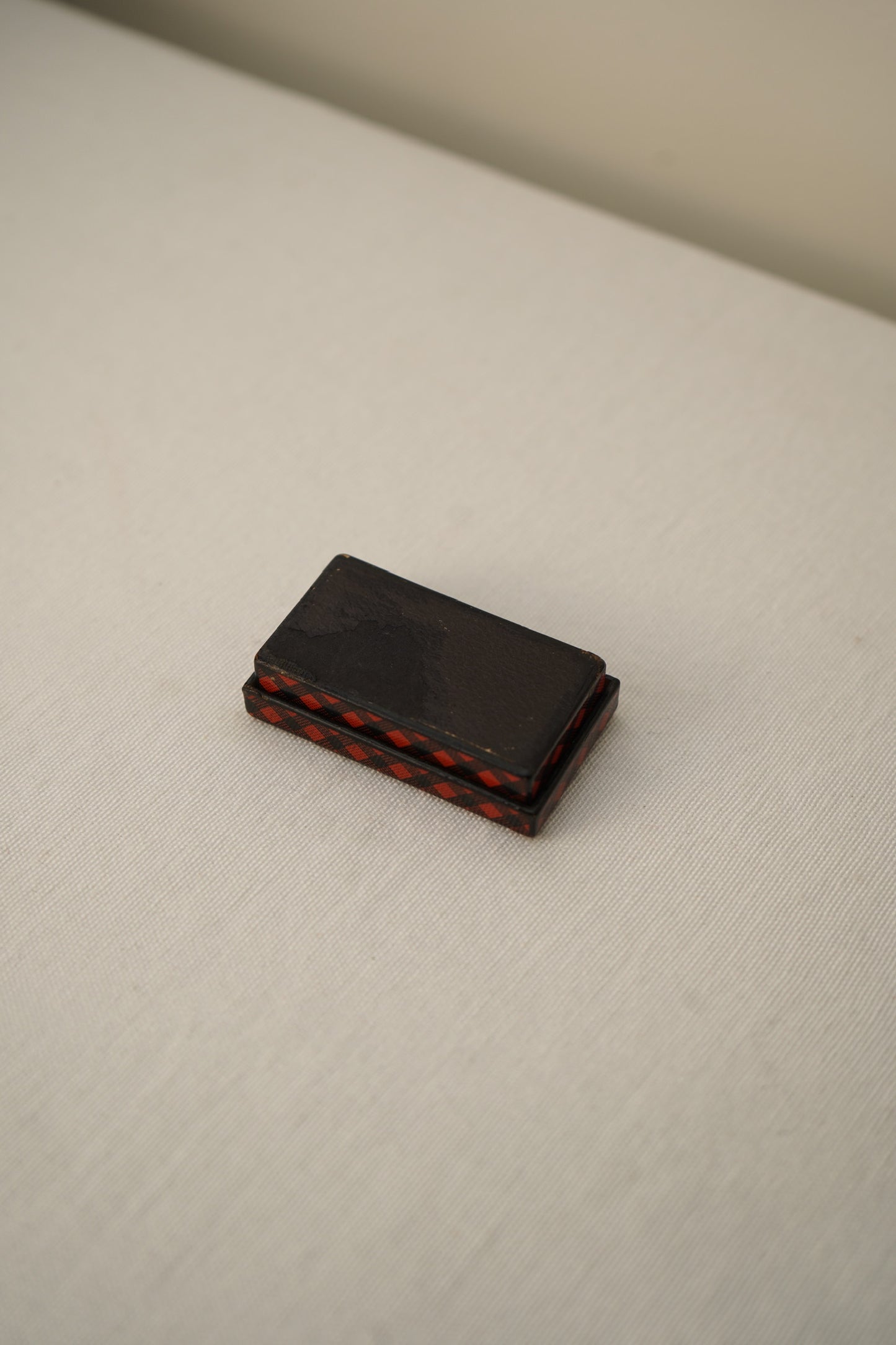 Antique Victorian Scottish Tartanware Box, Painted Red and Black Tartan, c. 1860–1890