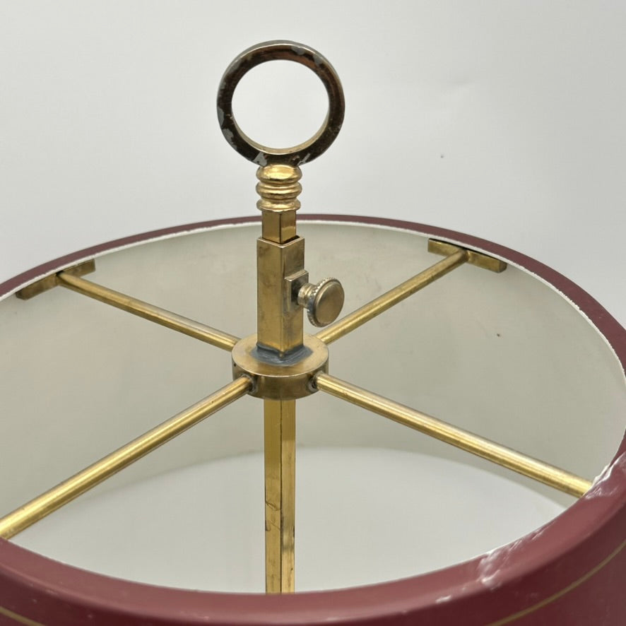 Vintage French Bouillotte Lamp with Maroon Metal Shade