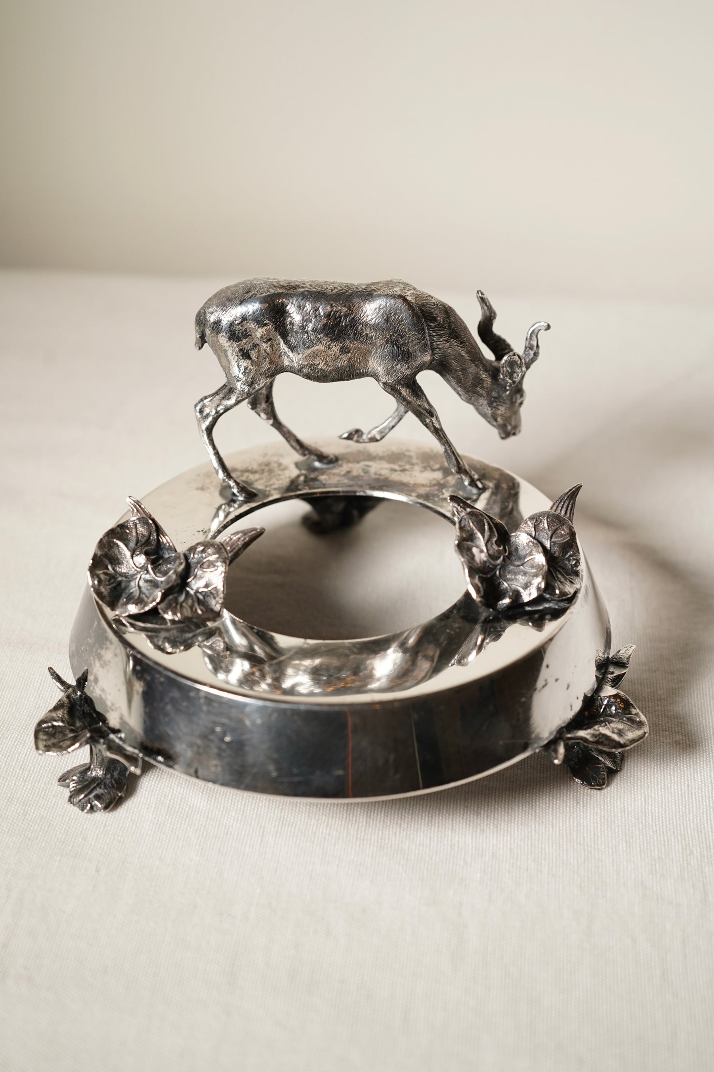 Antique Meriden B Company Silver Plated Figural Goat Crystal Jar or Inkwell Stand