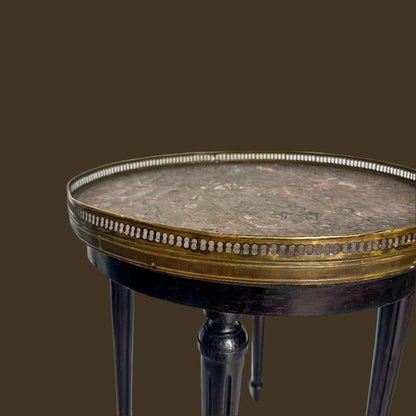 Antique French Louis XVI-Style Guéridon Table with Marble Top and Brass Gallery