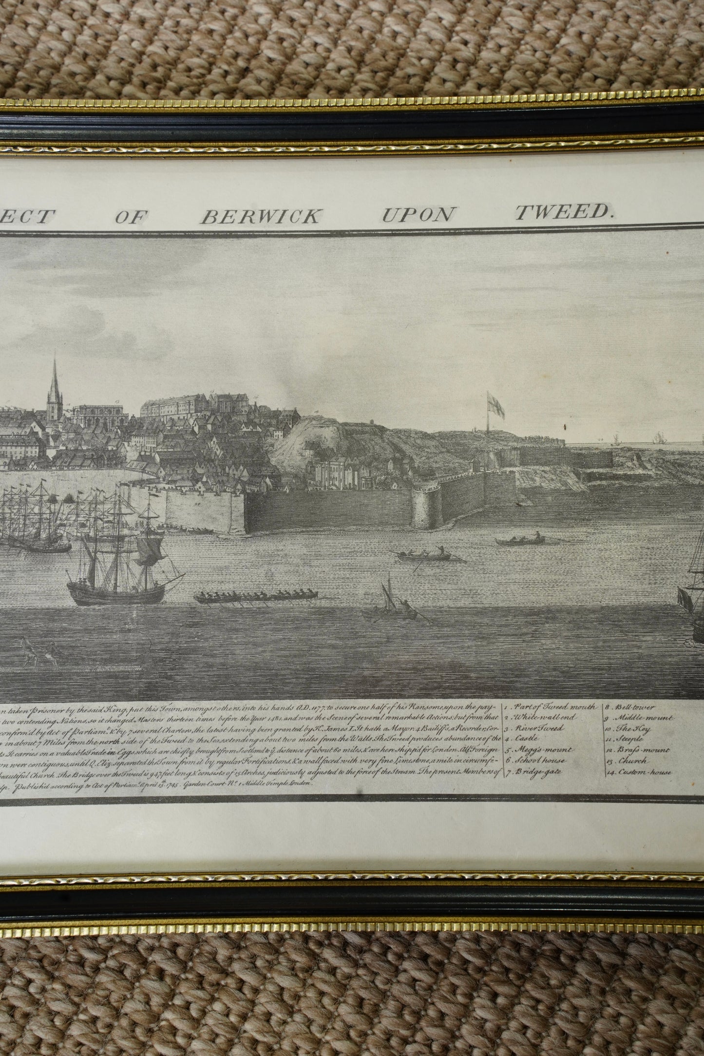 Antique Engraving South Prospect of Berwick Upon Tweed, 1745