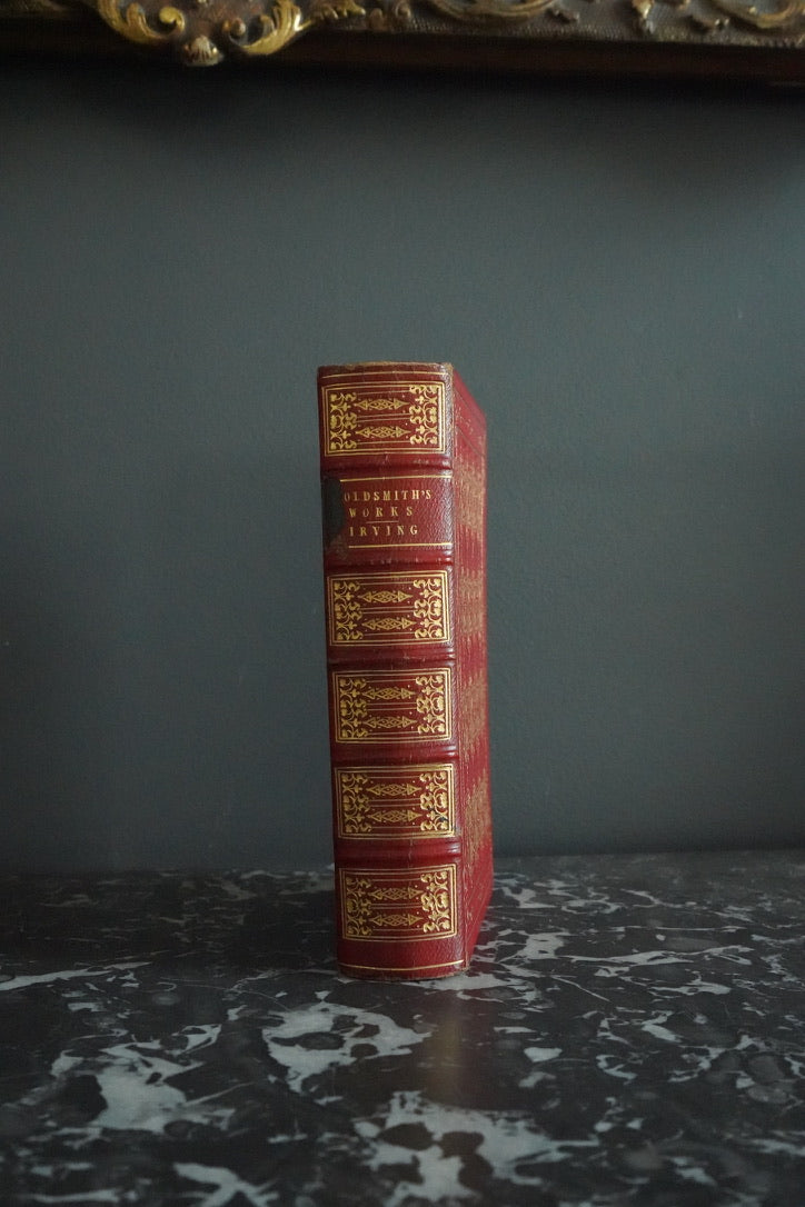 Antique Poetry Red Leather Book "The Works of Oliver Goldsmith"