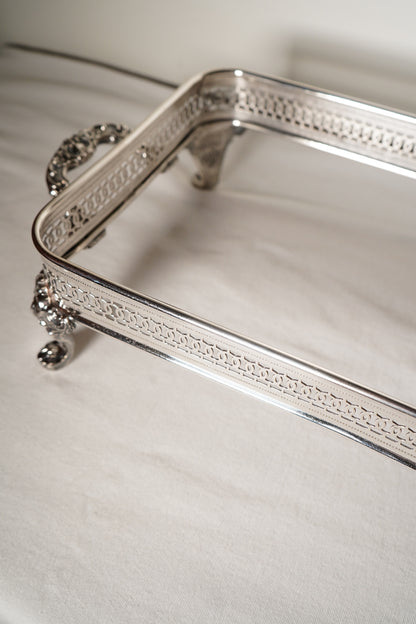 Antique Silver Plated Casserole Dish Holder Stand with Pierced Gallery