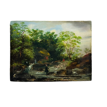 Circa 1860 English Primitive Oil on Panel Painting