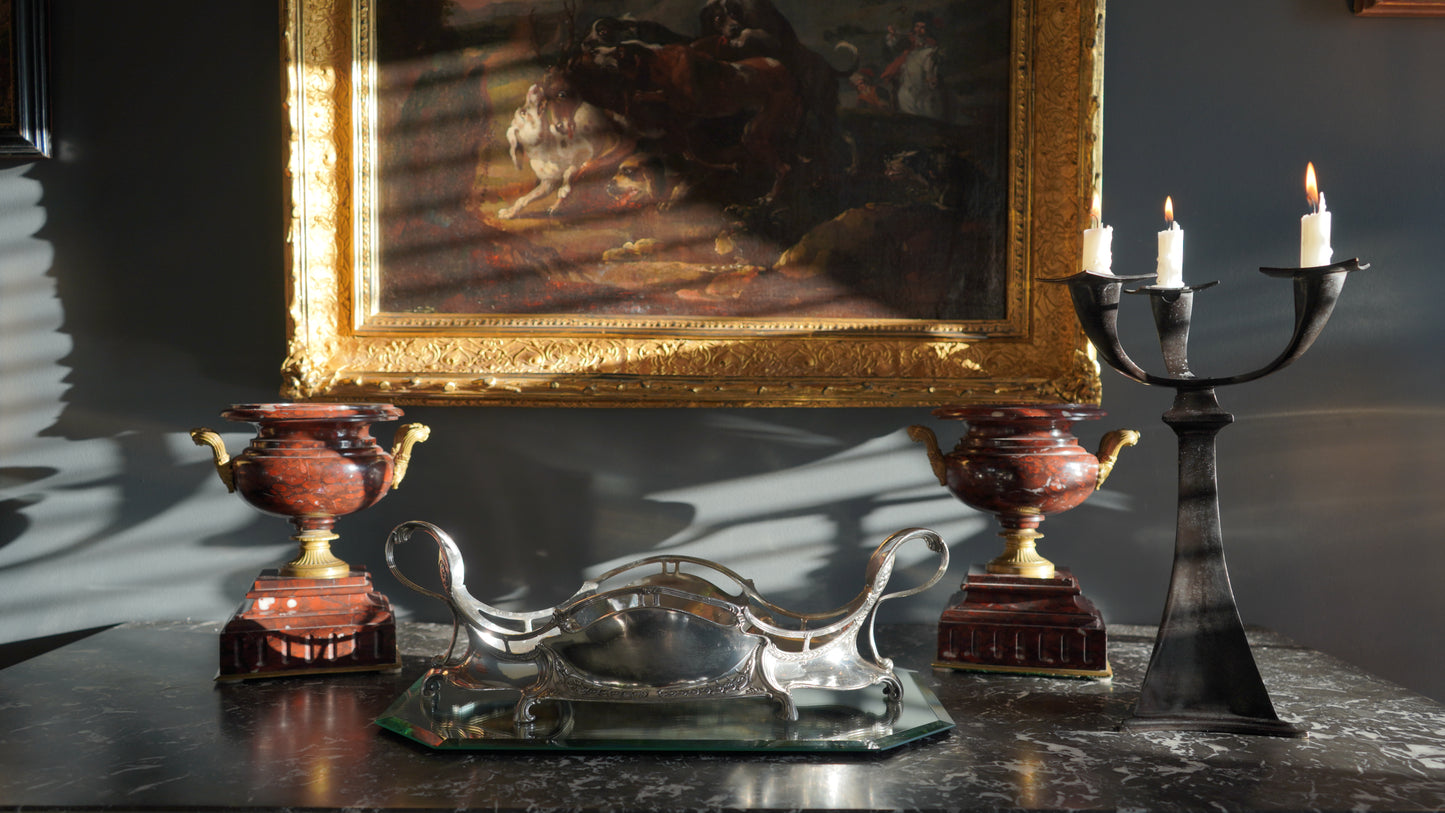 Pair of Napoleon III Rouge Royal Marble Urns, Circa 1852-1870