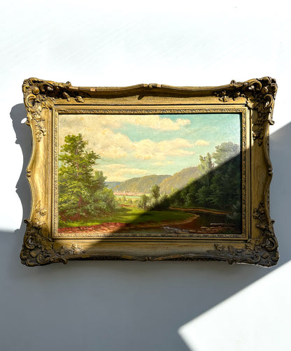 Antique European Landscape Oil on Board Painting