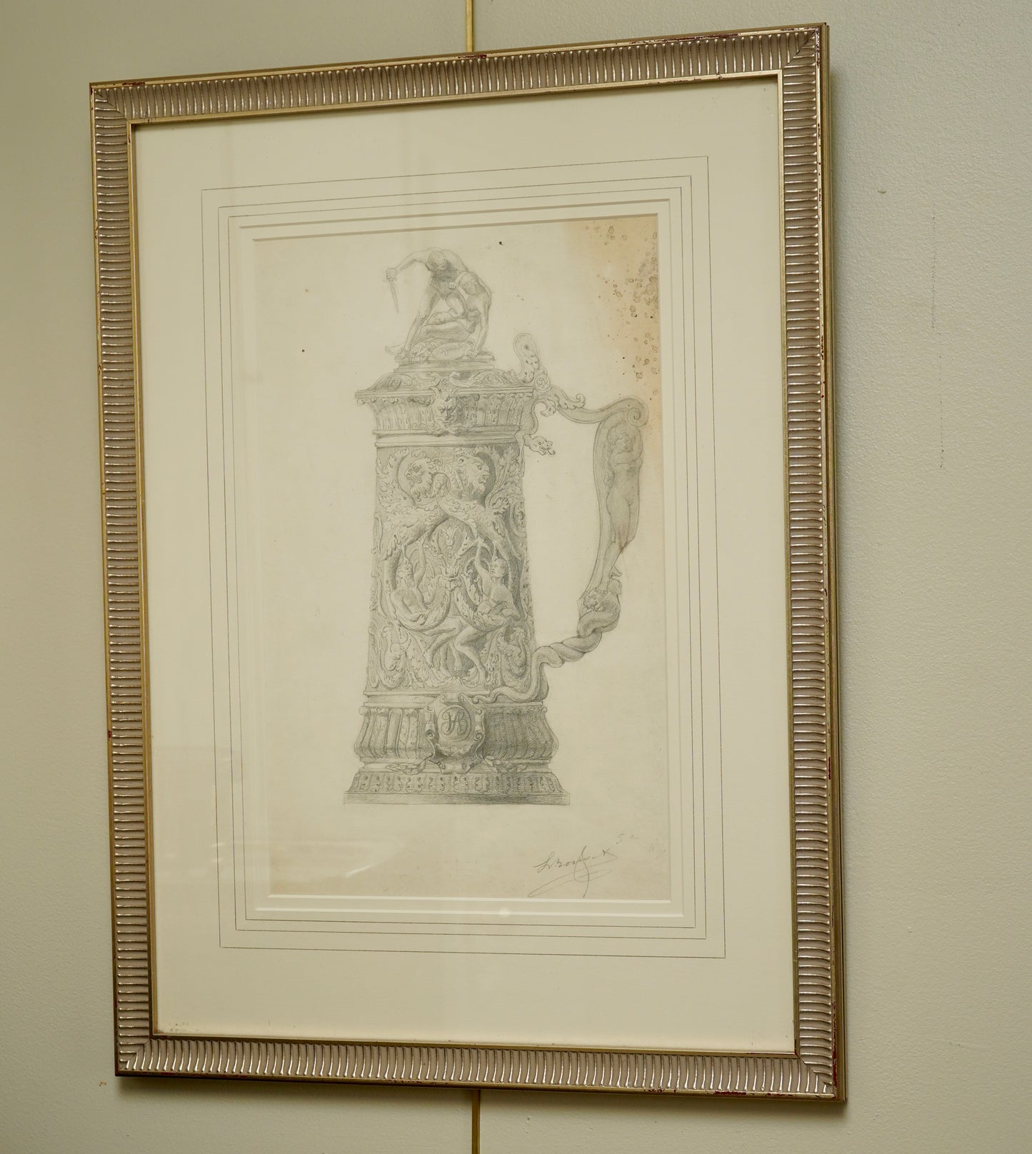 Henry Bouvet (French, 1859–1945) – Study of a Tankard, Signed Pencil Drawing on Paper, Framed