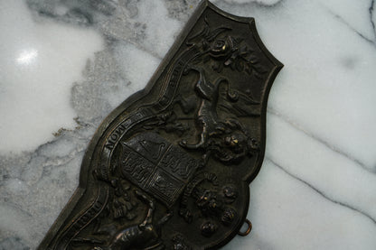 Antique British Royal Coat of Arms Brass Wall Plaque | c1900
