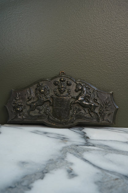 Antique British Royal Coat of Arms Brass Wall Plaque | c1900