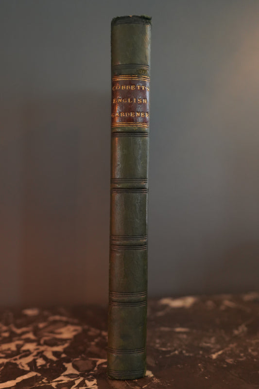 Antique 1838 "The English Gardener" Half Dark Green Leather Book, Highly Illustrated with Fold Out