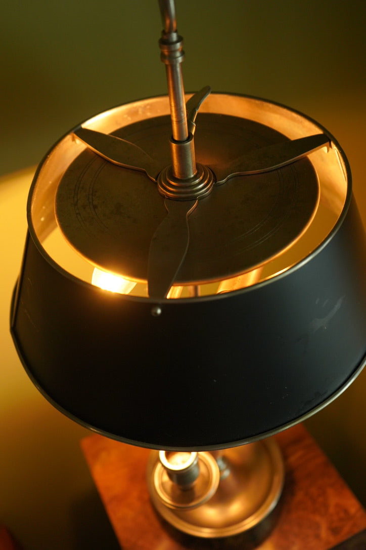 Bouillotte-Style Pewter Lamp with Adjustable Metal Shade & Dual Light Settings