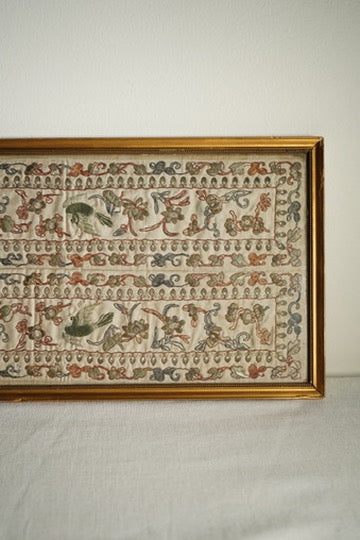 Antique European Chinoiserie Silk Embroidery on Satin