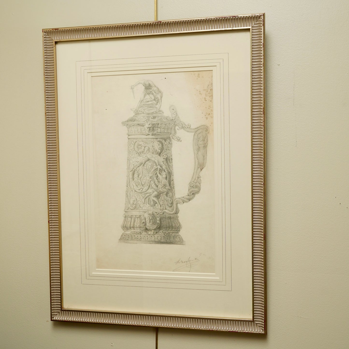 Henry Bouvet (French, 1859–1945) – Study of a Tankard, Signed Pencil Drawing on Paper, Framed
